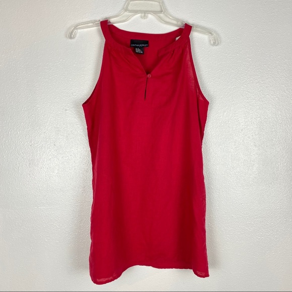 Cynthia Rowley red linen sleeveless top pockets S - Picture 2 of 6